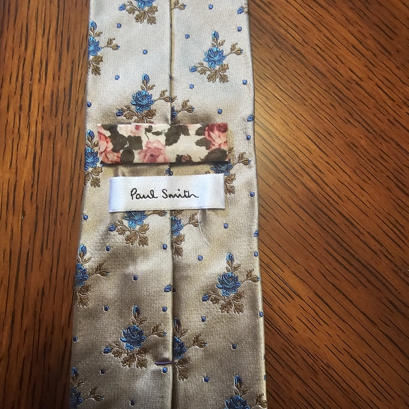 Paul Smith Floral Blue Roses Silver Background Men's Silk Tie Made In Italy - Picture 4 of 7